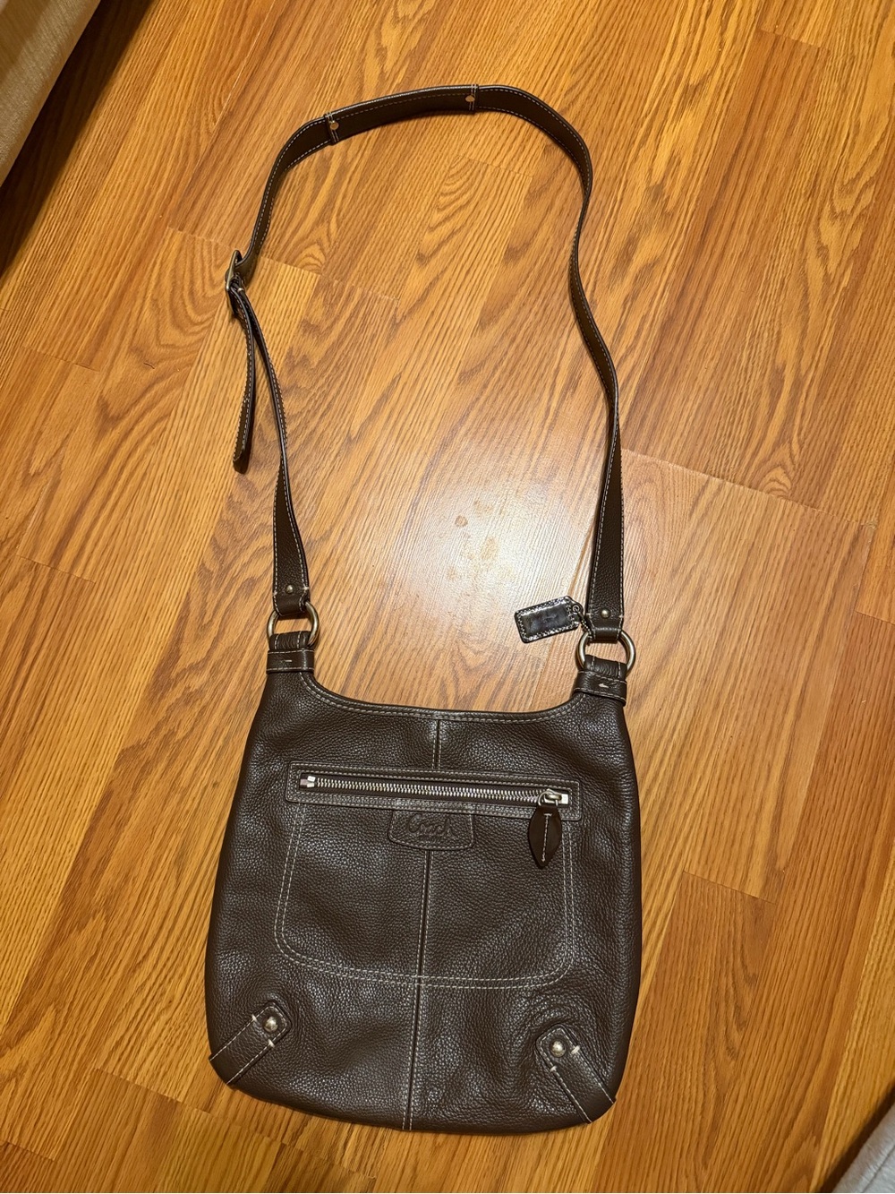 Coach Dark Brown Pebbled Leather Messenger Crossbody